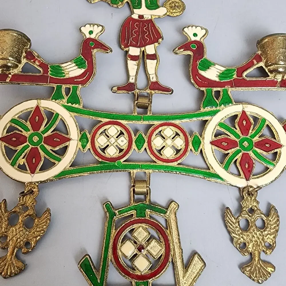 Smaltotex Enameled Bronze Hanging Candle Holder Greek Orthodox Cross Shaped
